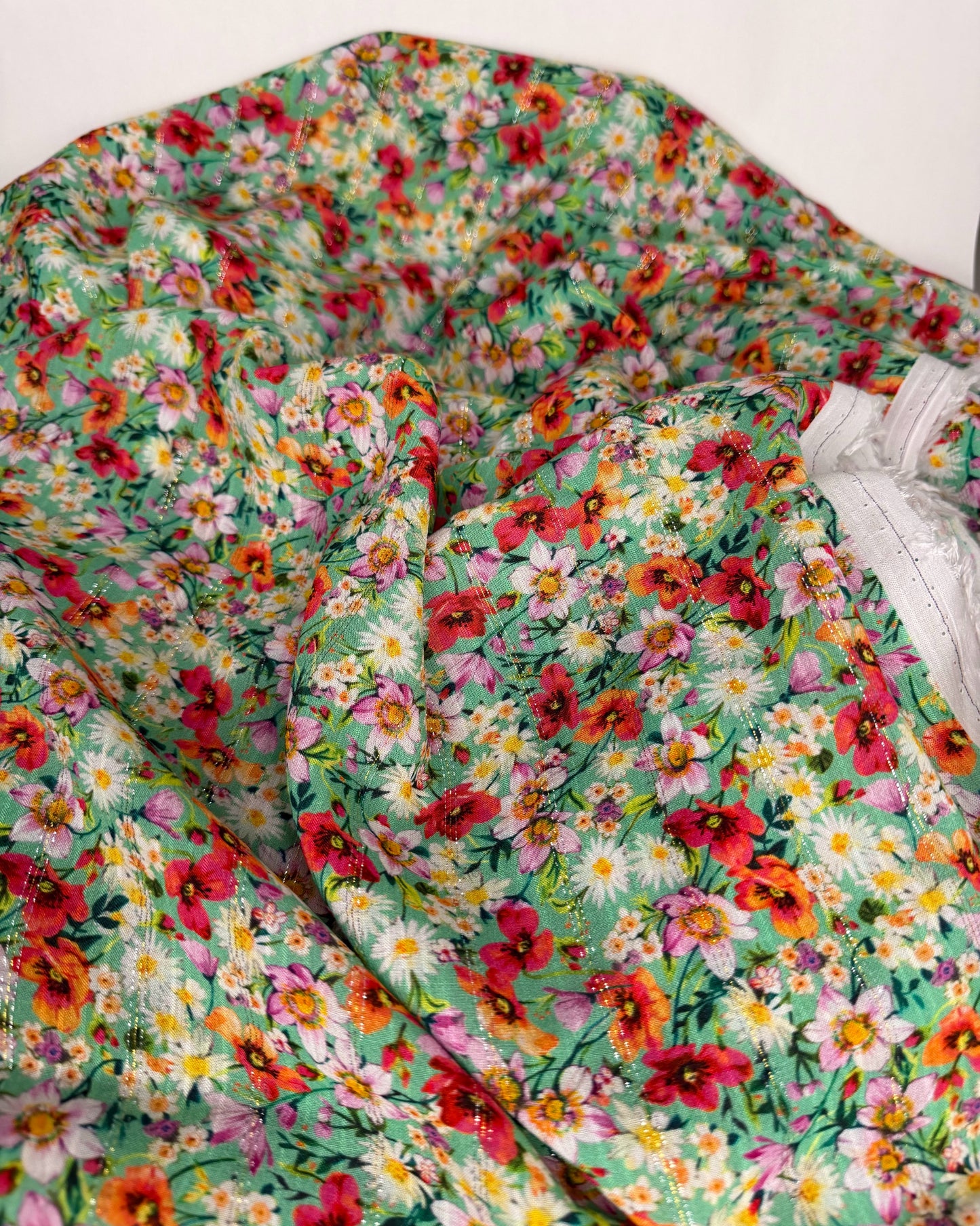 Green Floral Viscose Lurex Blend