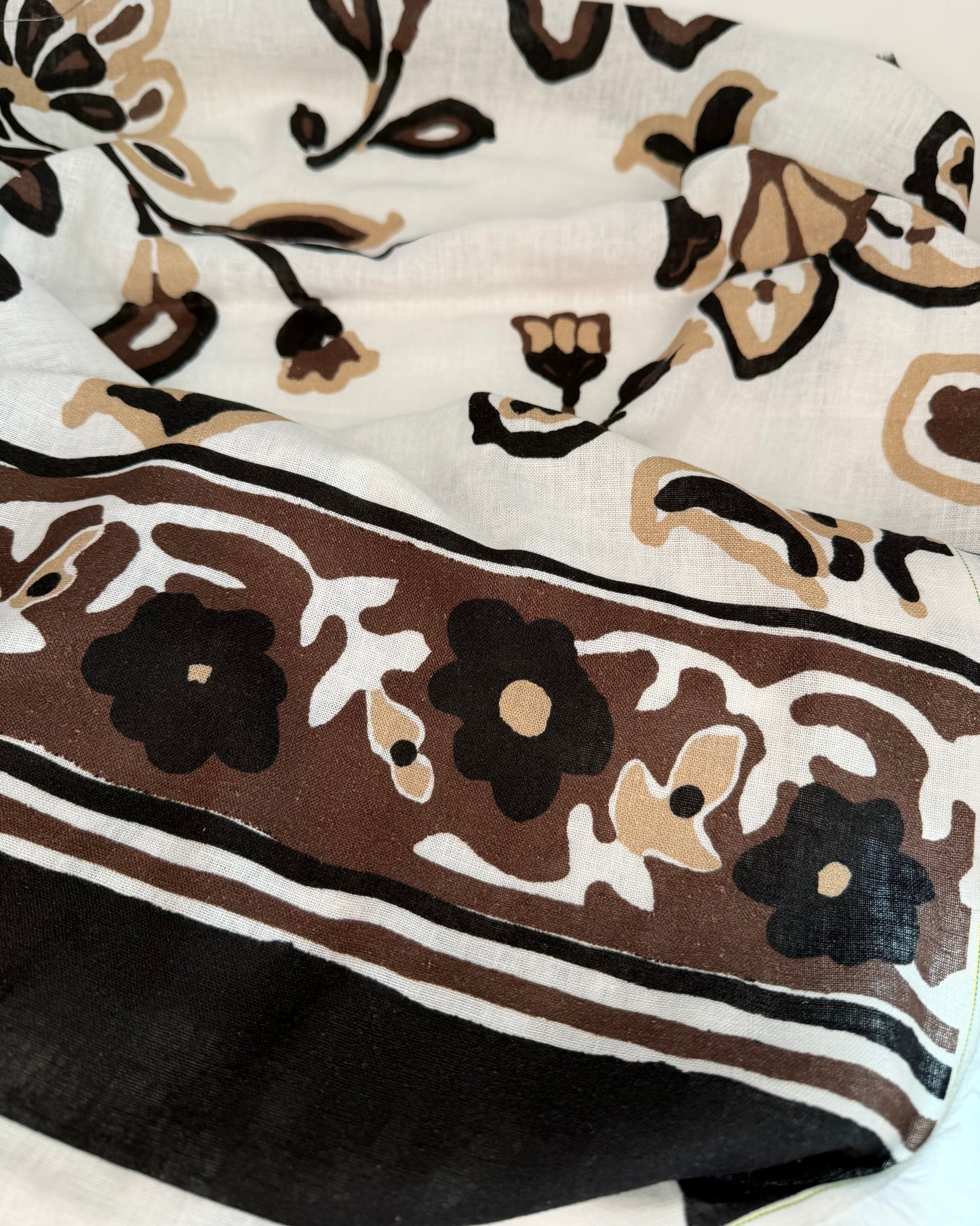 Linen Black Floral Print