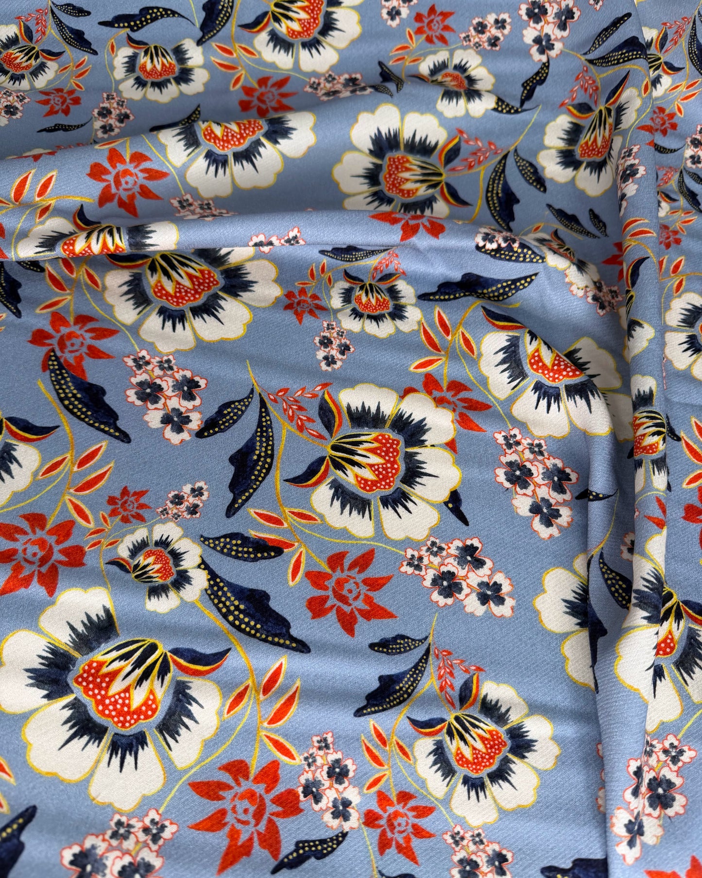 Blue Floral Viscose Twill