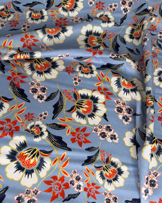 Blue Floral Viscose Twill