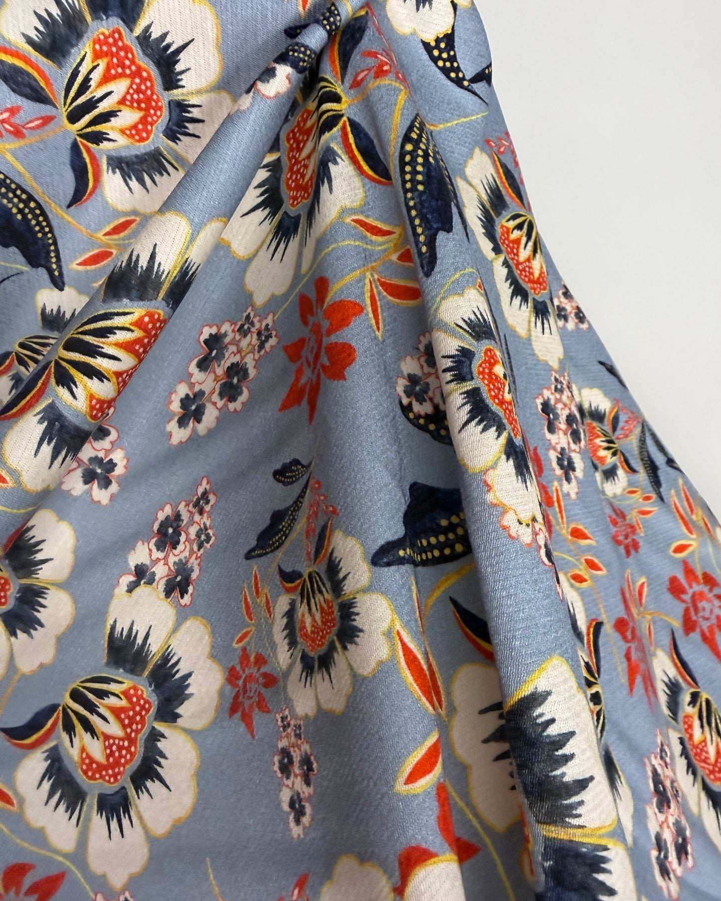 Blue Floral Viscose Twill