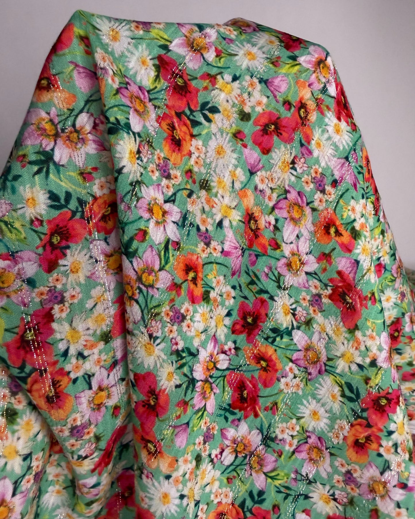 Green Floral Viscose Lurex Blend