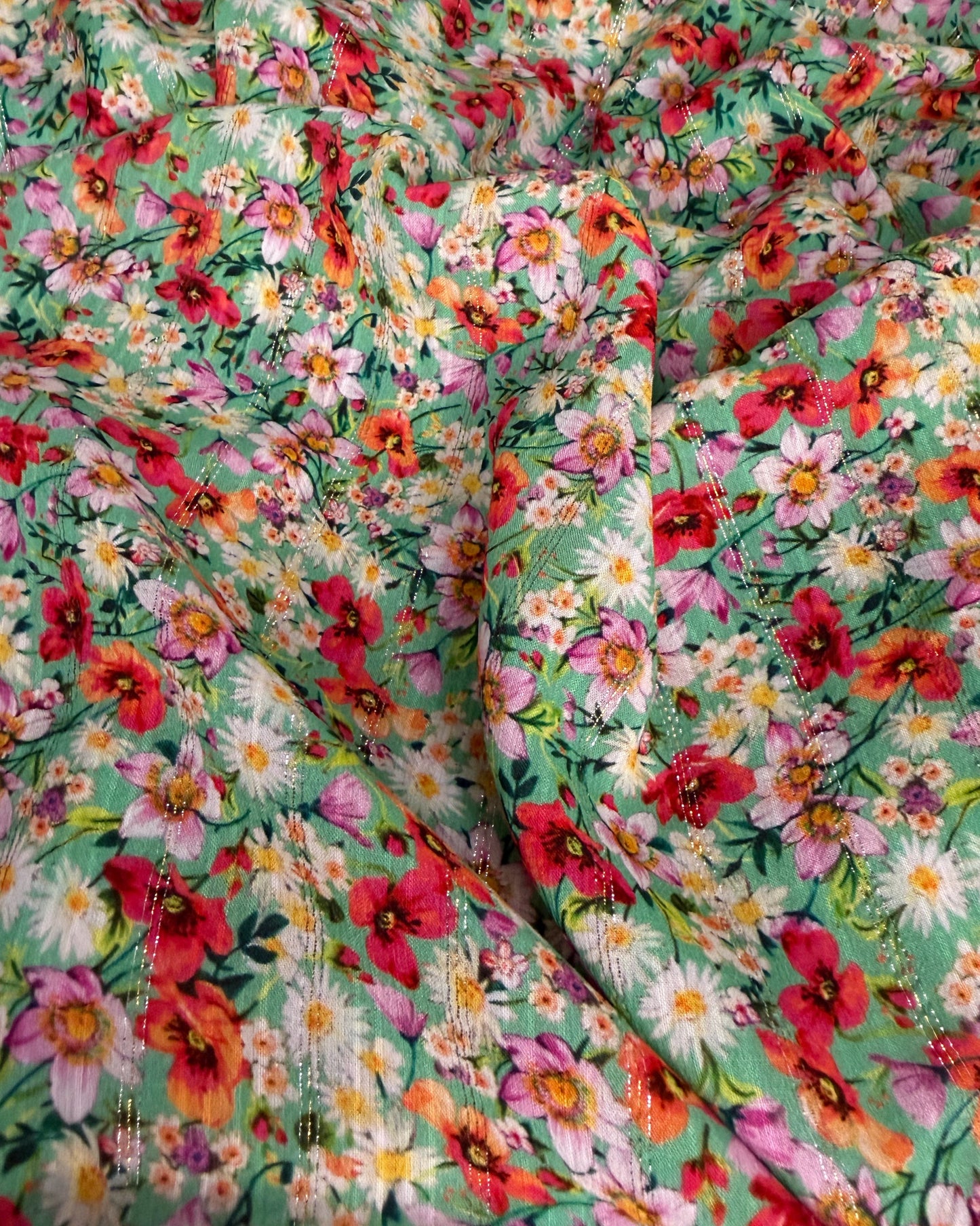 Green Floral Viscose Lurex Blend