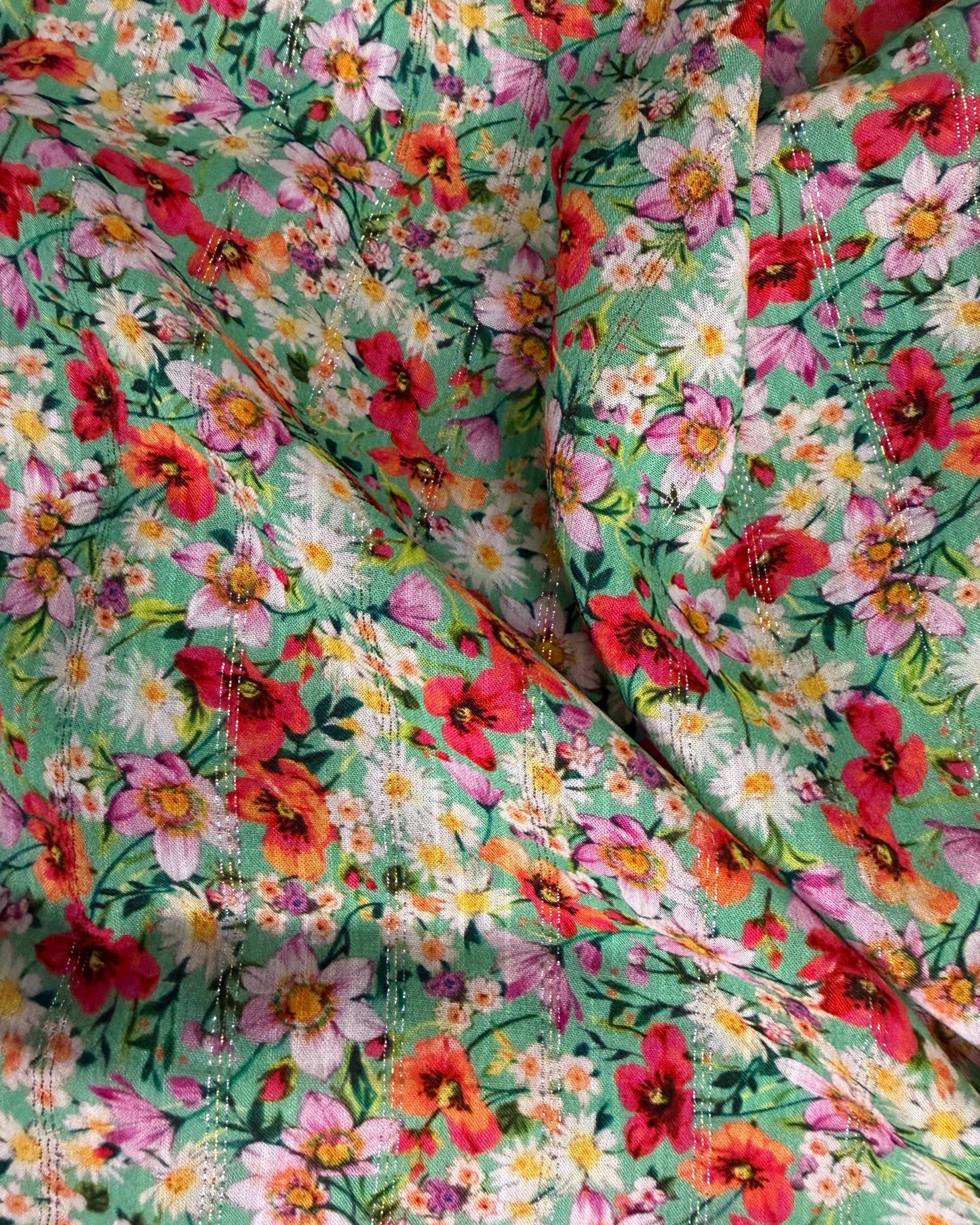 Green Floral Viscose Lurex Blend