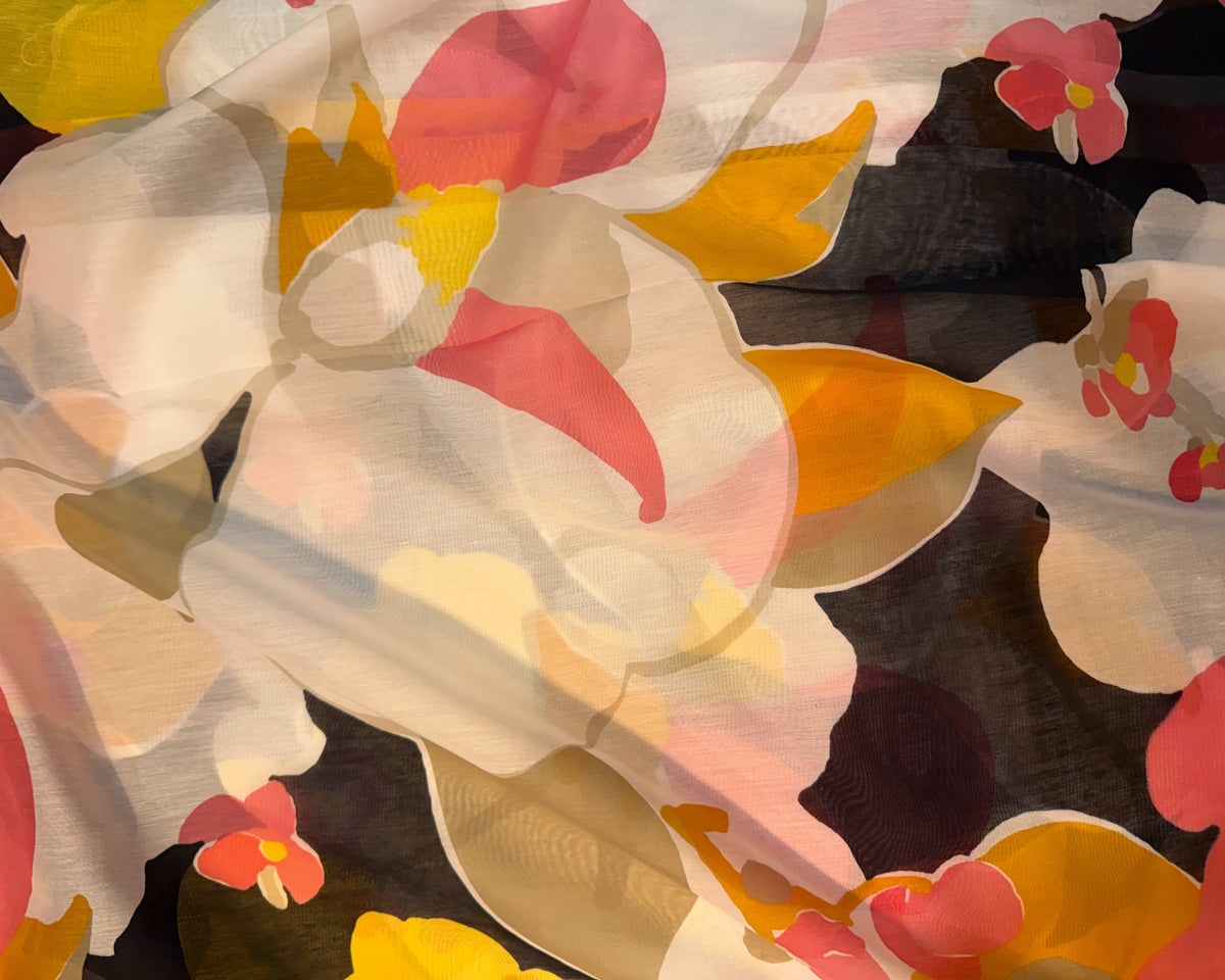 Cotton Silk Chiffon Flower Design