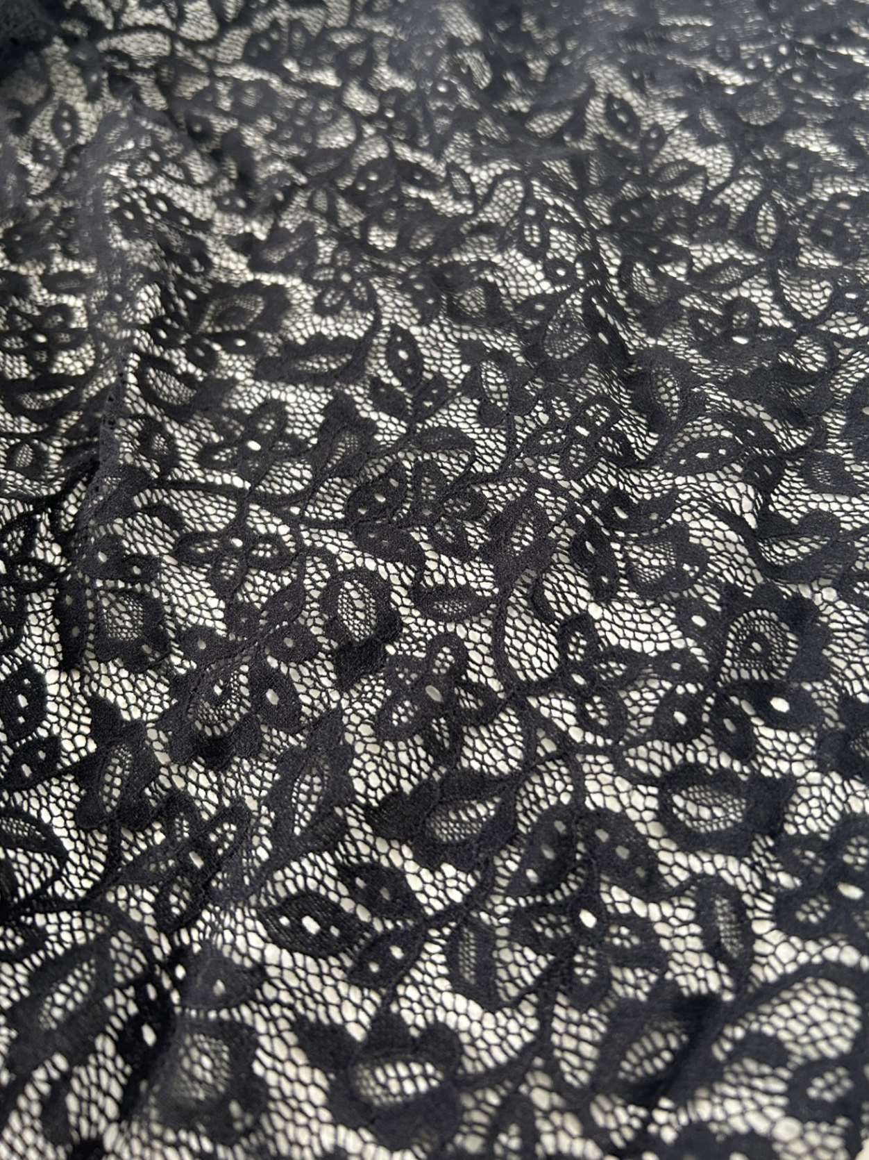 Close-up of black lace fabric with intricate patterns